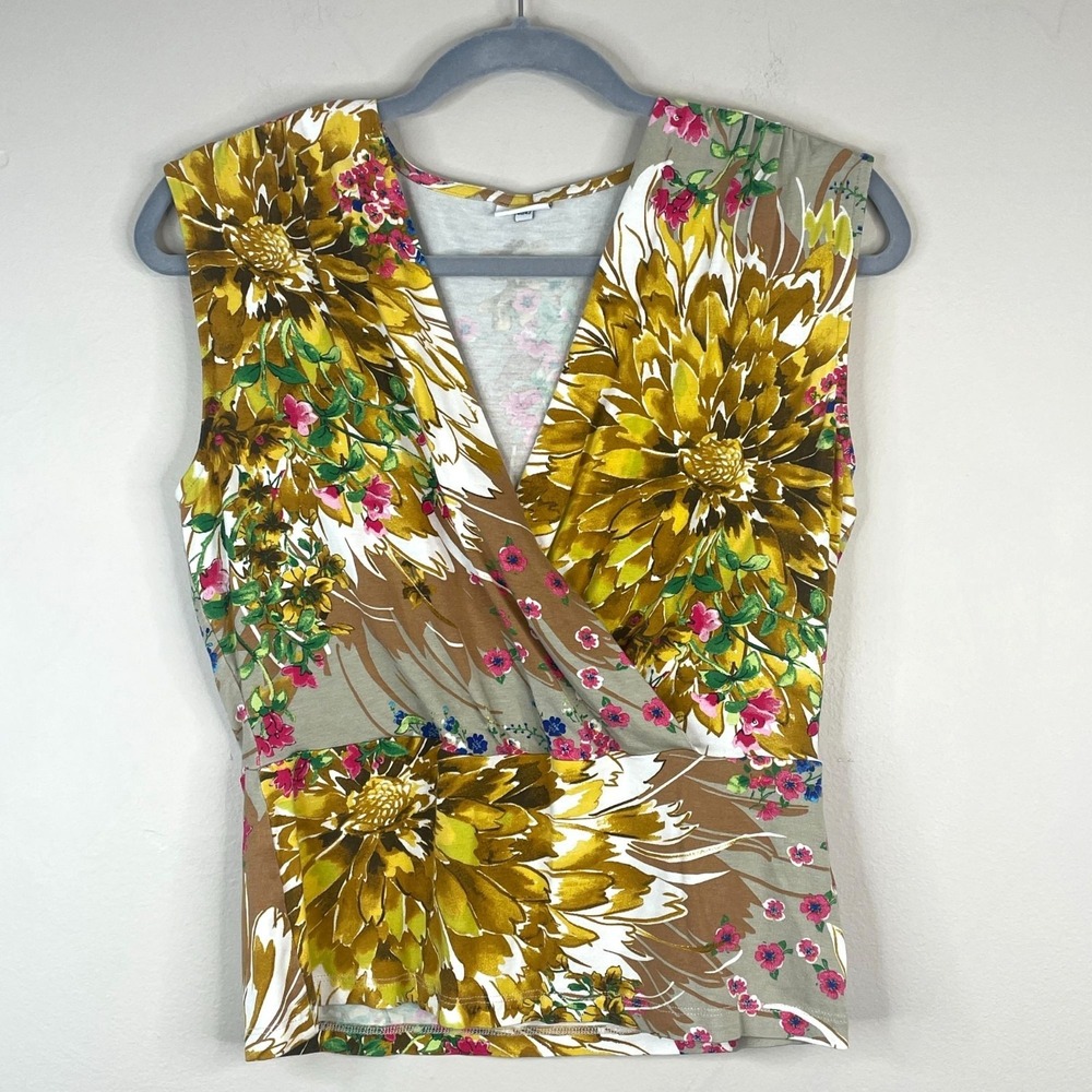 Vintage Y2K Babydoll Top Womens Large Bright Floral Boho Art To Wear Fitted Crop